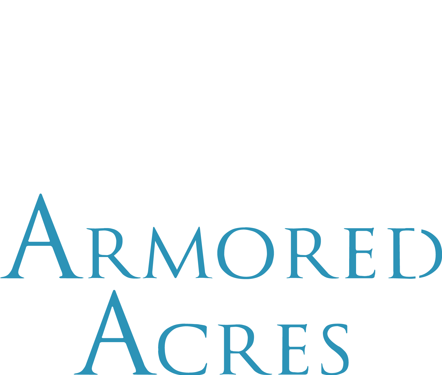 White and blue Armored Acres logo